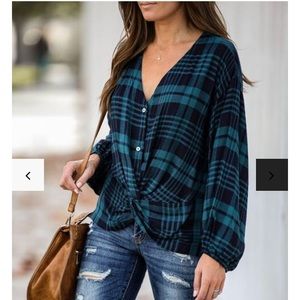 LAST CHANCE Vici Green Twist Plaid Top